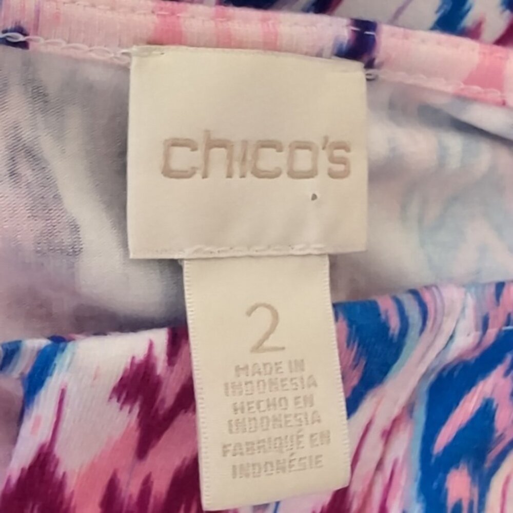 Chicos Ikat Print Dress Short Sleeve Keyhole Neck Casual Summer Jersey Stretch - Picture 10 of 13